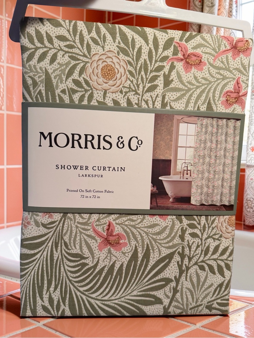Morris & Co. NWT Larkspur Floral Cotton Shower Curtain Cream & Green 72"x 72"